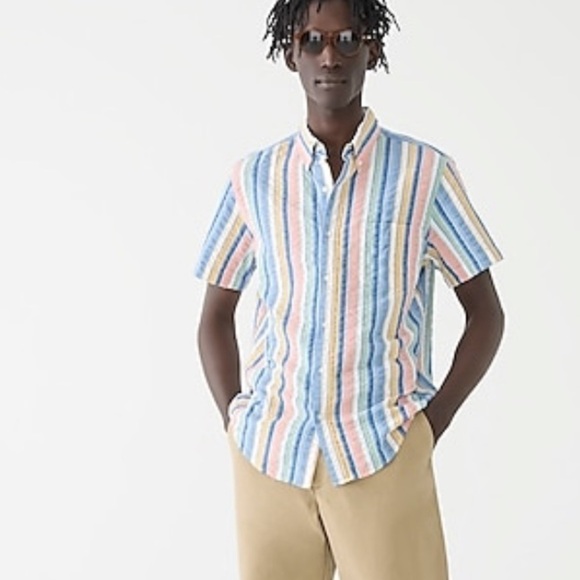 J crew yarn dyed seersucker shirt summer beach stripe - Picture 1 of 5
